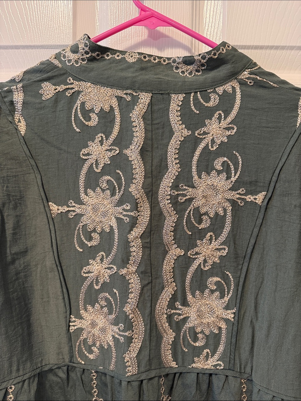 Olive and Cream Embroidered Maxi Dress - Picture 8 of 8